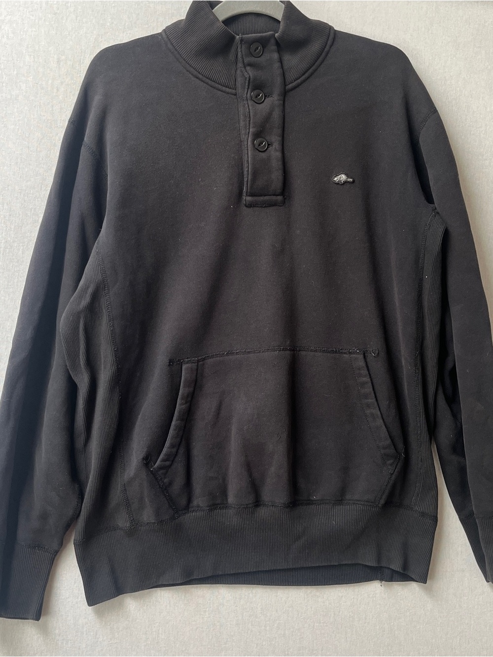 Roots Canada Black Heavy Fleece Quarter Button Pullover M